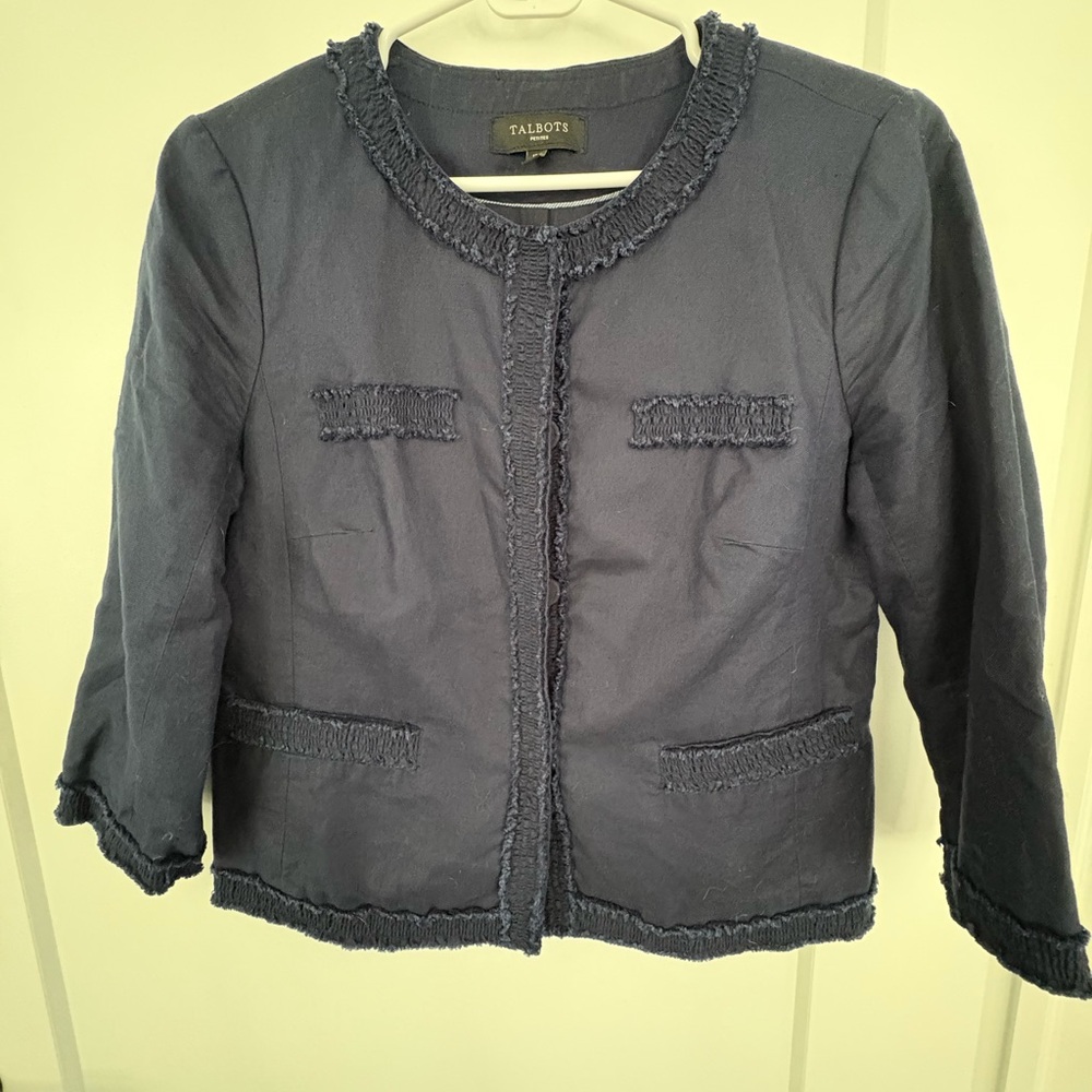 Talbots Women's Dark Blue Fringed Blazer